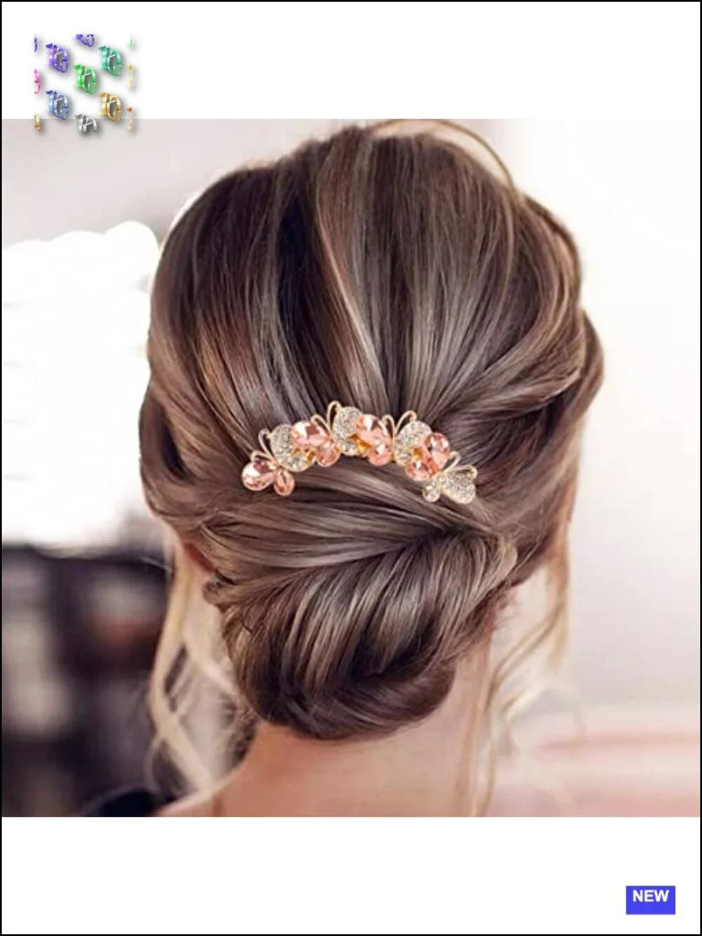 4 Pearl Rhinestones Butterfly Hair Fork Clips for Updo Buns French Twist